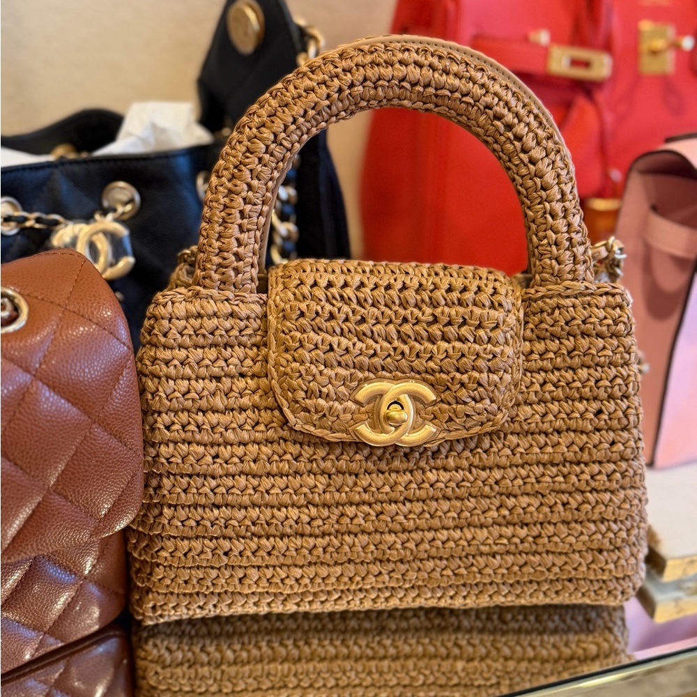 CHANEL Tan Woven Top Handle Satchel with Gold CC 2026 sold ♥️